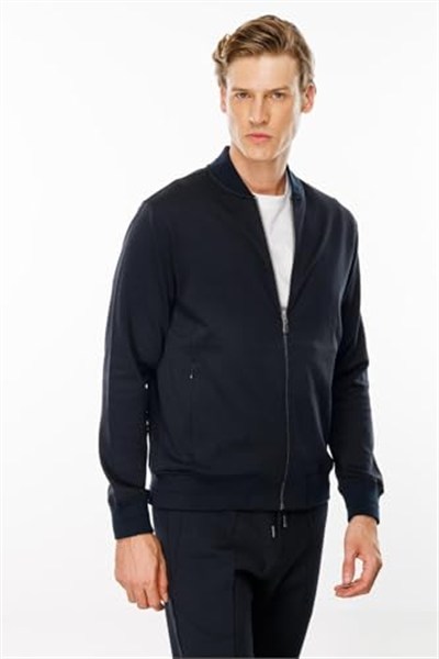 Desen Triko Erkek Cepleri Fermuarlı Eşofman Üstü Lacivert Beden;2XL,Renk;Lacivert