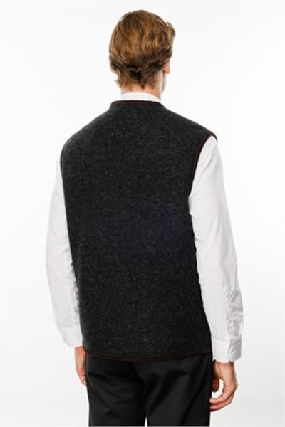 Desen Triko Erkek V Yaka Astarı Desenli Yün Yelek 24583 K.Füme - Bedenler: Beden;S, M, L, XL, XXL