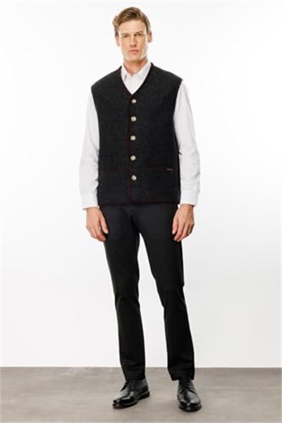 Desen Triko Erkek V Yaka Astarı Desenli Yün Yelek 24583 K.Füme - Bedenler: Beden;S, M, L, XL, XXL