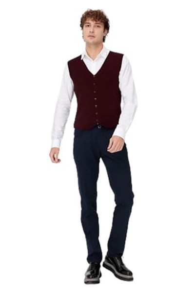 DESEN TRİKO Erkek V Yaka İnce Triko Yelek Bordo Beden;M,Renk;Bordo dsnNM7388