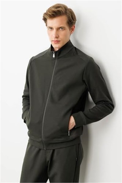 Desen Triko Hakim Yaka Fermuarlı Eşofman Üstü, 25443 - Bedenler: M, L, XL, XXL