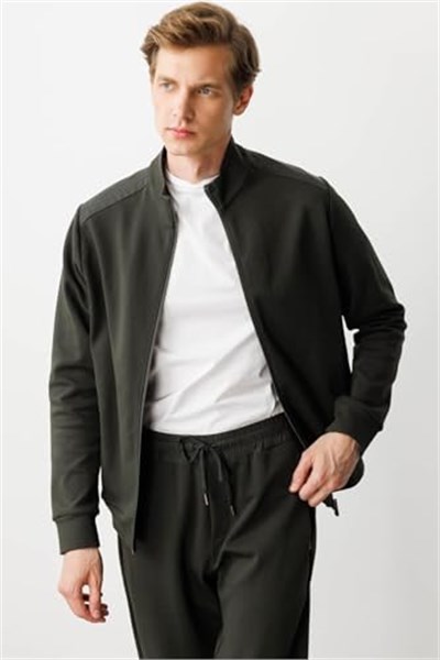 Desen Triko Hakim Yaka Fermuarlı Eşofman Üstü, 25443 - Bedenler: M, L, XL, XXL