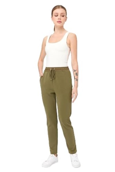 DESEN TRİKO Kadın Beli Bağcıklı Cepli Eşofman Pantolon Haki Beden;XL,Renk;Haki dsnNM9205