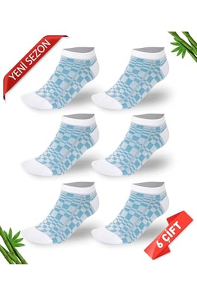 Desenli Sim Detaylı Kadın Bambu Patik Çorap 6lı Set