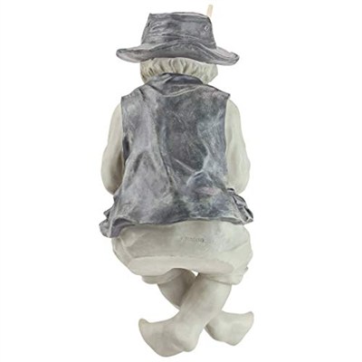 Design Toscano Frederic Avignon Boy Balıkçı Bahçe Heykeli, 38 cm, Poliresin, İki Tonlu Taş