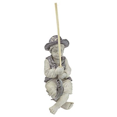 Design Toscano Frederic Avignon Boy Balıkçı Bahçe Heykeli, 38 cm, Poliresin, İki Tonlu Taş