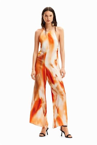 Desigual Kadın Soyut Halter Tulum Turuncu, Turuncu, S
