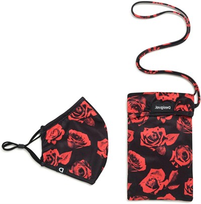 Desigual Üniseks Yetişkin Mask_Roses El Kerchief, Siyah, Tek Beden, Siyah, Tek Beden