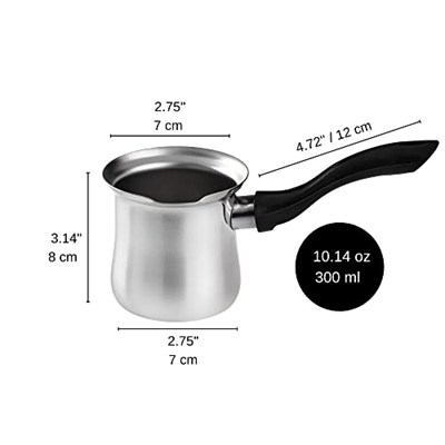 DESTALYA Cezve, 300 ml Paslanmaz Celik, Siyah Kulplu Cezve | Sos, Bitki Cayi, Sut, Su isitmak icin Uygun (Cezve, Siyah Sap)