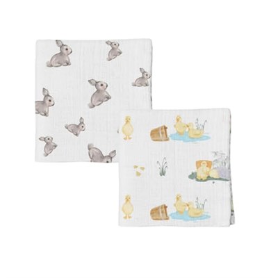 DEUX LAPINS% 100 Pamuk 2li Müslin Bebek Örtüsü Iconıque Lapin & Ördek Desen 100x100 Cm 2PACK0120