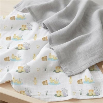 DEUX LAPINS% 100 Pamuk 3lü Müslin Bebek Örtüsü Iconıque Lapin & Petits Canetons & Cotton Grey 100x100 THROW3PACK1003