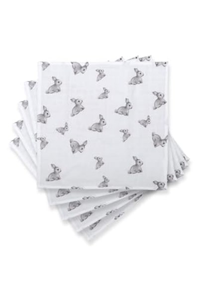 DEUX LAPINS% 100 Pamuk Müslin Bebek omuz Bezi 5’li Iconique Lapin - Gri Tavşan Desenli CLOTHMP3501