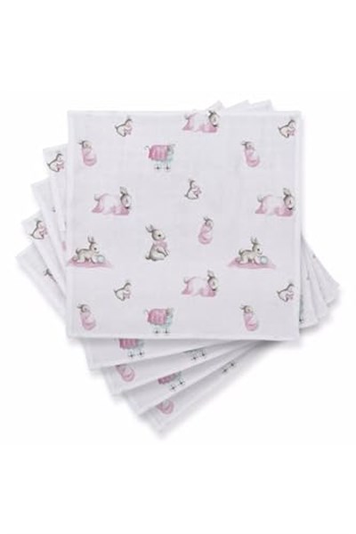 DEUX LAPINS% 100 Pamuk Müslin bebek Omuz Bezi – 5’li Bébé Lapin rose CLOTHMP3519