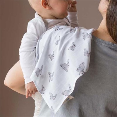 DEUX LAPINS% 100 Pamuk Müslin Bebek omuz Bezi 5’li Iconique Lapin - Gri Tavşan Desenli CLOTHMP3501