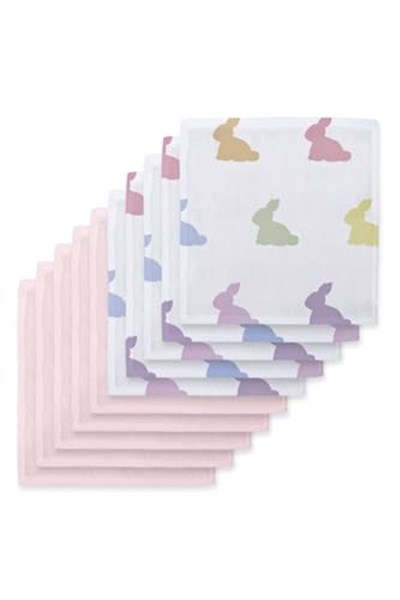 DEUX LAPINS% 100 Pamuk Rainbow Lapin & Innocent Pink 10`lu Müslin Ağız Bezi Paketi CLOTHMP2017-P
