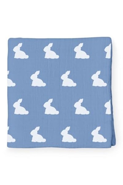 DEUX LAPINS%100 Pamuk Müslin Bebek Örtüsü - Mono Lapin Royal Blue 100X100 cm MUSLIN-RAL-100100