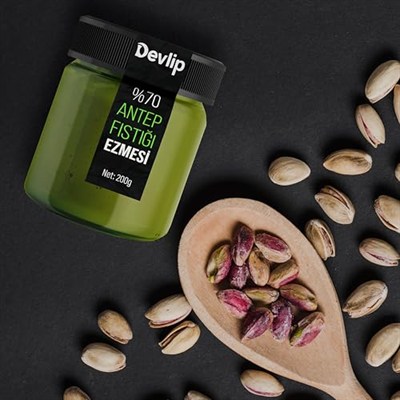 Devlip Antep Fıstığı (%70) Ezmesi, 200g, Sürülebilir, Glikoz, Koruyucu, Renklendirici, Aroma İçermez