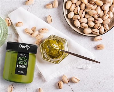 Devlip Antep Fıstığı (%70) Ezmesi, 200g, Sürülebilir, Glikoz, Koruyucu, Renklendirici, Aroma İçermez