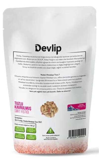 Devlip Pembe Himalaya Tuzlu Kavrulmuş Siirt Fıstığı, 1 KG, Kilitli (Aç-Kapa) Ambalaj, Vegan,%100 Çıtlak