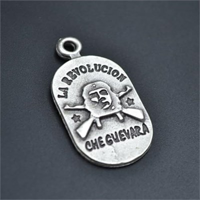 Devrim - Che Guevara Erkek Kadın Kolye Antik Gümüş Kaplama - 60 cm Düz Zincir