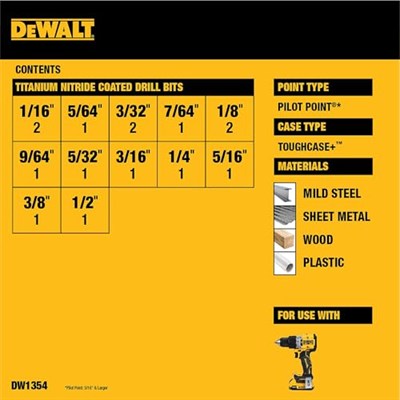 DEWALT DW1354 14 parçalı titanyum matkap ucu seti, gümüş,