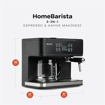 Dexart DX-1341 Home Barista 3-in-1 Filtre Kahve ve Espresso Makinesi, Siyah