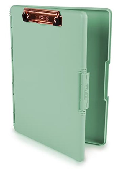 Dexas Slimcase 2 sıkıştırma tahtası, yan açıklık, 31,8 x 24,1 cm, deniz köpüğü yeşili, pembe altın klipsli