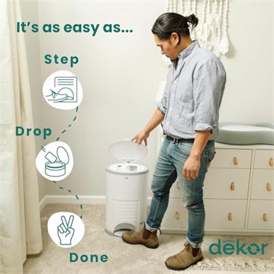 Diaper Dekor EKO Classic Bebek Bezi Kovası, Beyaz | SADECE Çevre Dostu Bebek Bezi Kovası%70 Geri Dönüştürülmüş Malzemelerden Yapılmıştır | Eller Serbest: Adım Bırakma - Tamamlandı | Uygun Maliyetli