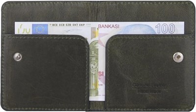Diga Çıtçıtlı Kartlık Gerçek Deri 8 Kartlık Bölmeli Kartvizit Para Bölmeli Kadın Erkek Cüzdan 10x8.5x1.5 cm Yeşil