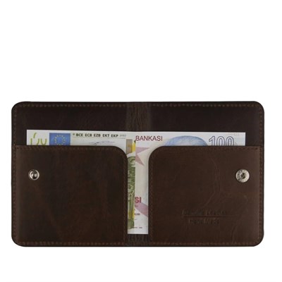 Diga Çıtçıtlı Kartlık Gerçek Deri 8 Kartlık Bölmeli Kartvizit Para Bölmeli Kadın Erkek Cüzdan 10x8.5x1.5 cm Koyu Kahverengi