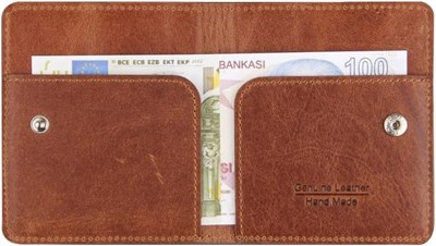 Diga Çıtçıtlı Kartlık Gerçek Deri 8 Kartlık Bölmeli Kartvizit Para Bölmeli Kadın Erkek Cüzdan 10x8.5x1.5 cm Taba