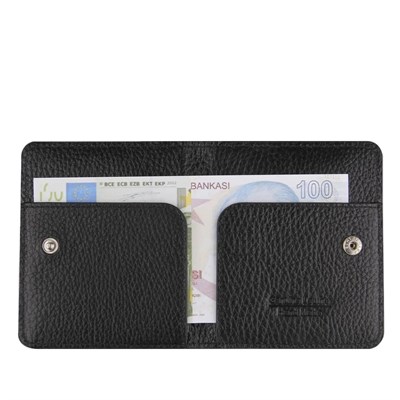 Diga Çıtçıtlı Kartlık Gerçek Deri 8 Kartlık Bölmeli Kartvizit Para Bölmeli Kadın Erkek Cüzdan 10x8.5x1.5 cm Siyah