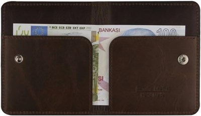 Diga Çıtçıtlı Kartlık Gerçek Deri 8 Kartlık Bölmeli Kartvizit Para Bölmeli Kadın Erkek Cüzdan 10x8.5x1.5 cm Koyu Kahverengi