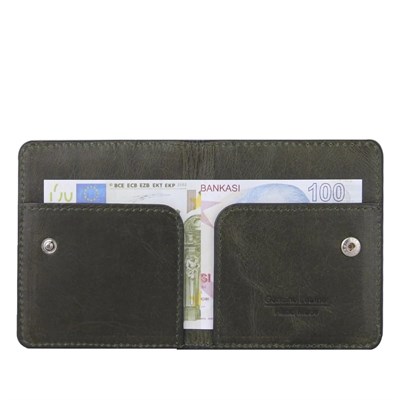 Diga Çıtçıtlı Kartlık Gerçek Deri 8 Kartlık Bölmeli Kartvizit Para Bölmeli Kadın Erkek Cüzdan 10x8.5x1.5 cm Yeşil