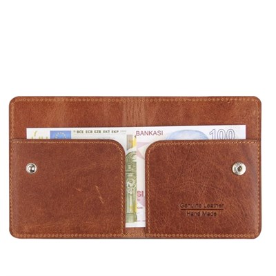 Diga Çıtçıtlı Kartlık Gerçek Deri 8 Kartlık Bölmeli Kartvizit Para Bölmeli Kadın Erkek Cüzdan 10x8.5x1.5 cm Taba