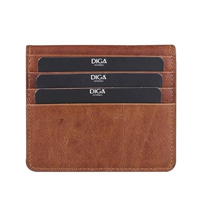 Diga Çıtçıtlı Kartlık Gerçek Deri 8 Kartlık Bölmeli Kartvizit Para Bölmeli Kadın Erkek Cüzdan 10x8.5x1.5 cm Taba