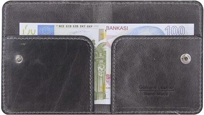 Diga Çıtçıtlı Kartlık Gerçek Deri 8 Kartlık Bölmeli Kartvizit Para Bölmeli Kadın Erkek Cüzdan 10x8.5x1.5 cm Antrasit