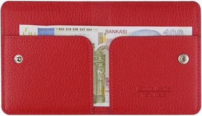 Diga Çıtçıtlı Kartlık Gerçek Deri 8 Kartlık Bölmeli Kartvizit Para Bölmeli Kadın Erkek Cüzdan 10x8.5x1.5 cm Kırmızı