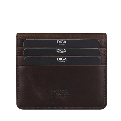 Diga Çıtçıtlı Kartlık Gerçek Deri 8 Kartlık Bölmeli Kartvizit Para Bölmeli Kadın Erkek Cüzdan 10x8.5x1.5 cm Koyu Kahverengi