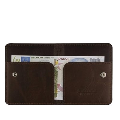 Diga Çıtçıtlı Kartlık Gerçek Deri 8 Kartlık Bölmeli Kartvizit Para Bölmeli Kadın Erkek Cüzdan 10x8.5x1.5 cm Koyu Kahverengi
