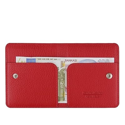 Diga Çıtçıtlı Kartlık Gerçek Deri 8 Kartlık Bölmeli Kartvizit Para Bölmeli Kadın Erkek Cüzdan 10x8.5x1.5 cm Kırmızı