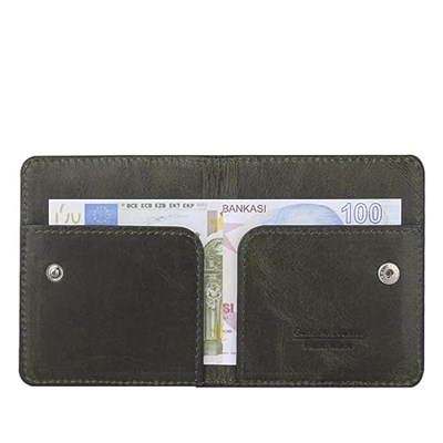 Diga Çıtçıtlı Kartlık Gerçek Deri 8 Kartlık Bölmeli Kartvizit Para Bölmeli Kadın Erkek Cüzdan 10x8.5x1.5 cm Yeşil