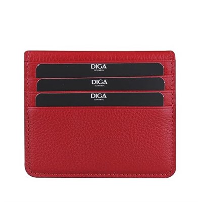 Diga Çıtçıtlı Kartlık Gerçek Deri 8 Kartlık Bölmeli Kartvizit Para Bölmeli Kadın Erkek Cüzdan 10x8.5x1.5 cm Kırmızı