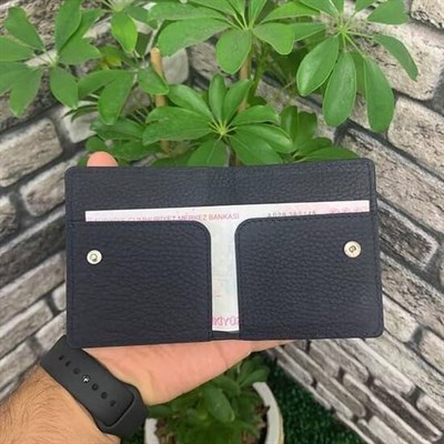Diga Çıtçıtlı Kartlık Gerçek Deri 8 Kartlık Bölmeli Kartvizit Para Bölmeli Kadın Erkek Cüzdan 10x8.5x1.5 cm Lacivert