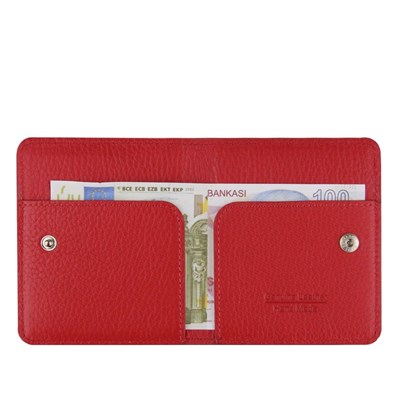 Diga Çıtçıtlı Kartlık Gerçek Deri 8 Kartlık Bölmeli Kartvizit Para Bölmeli Kadın Erkek Cüzdan 10x8.5x1.5 cm Kırmızı