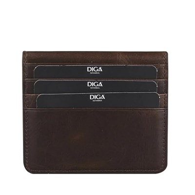 Diga Çıtçıtlı Kartlık Gerçek Deri 8 Kartlık Bölmeli Kartvizit Para Bölmeli Kadın Erkek Cüzdan 10x8.5x1.5 cm Koyu Kahverengi