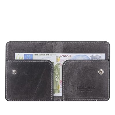 Diga Çıtçıtlı Kartlık Gerçek Deri 8 Kartlık Bölmeli Kartvizit Para Bölmeli Kadın Erkek Cüzdan 10x8.5x1.5 cm Antrasit