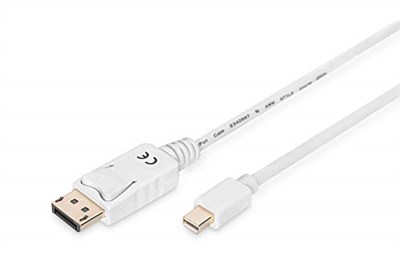 Digitus Assmann AK-340102-020-W Displayport Bağlantı Kablosu, Mini Dp - Dp M/M, 2.0M, W/Ara Kilit, Dp 1.1 - Seçenekler: 4K/60Hz - mini DPden DPye, 2 m, 5 m