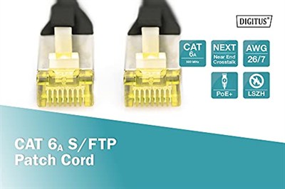 Digitus Professional Cat 6 a S-FTP optik ara bağlantı kablosu, LSZH, AWG 26/7, bükülmüş çift 3 m Siyah DK-1644-A-030/BL