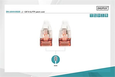 Digitus Professional Cat 6 S-FTP optik ara bağlantı kablosu 0,25 m Gri DK-1644-0025 | 1 Gbit/s – PoE++ – AWG 27/7 – LSZH – RJ45 ağ kablosu yama kablosu – Cat 6A ve Cat 7 ile uyumlu